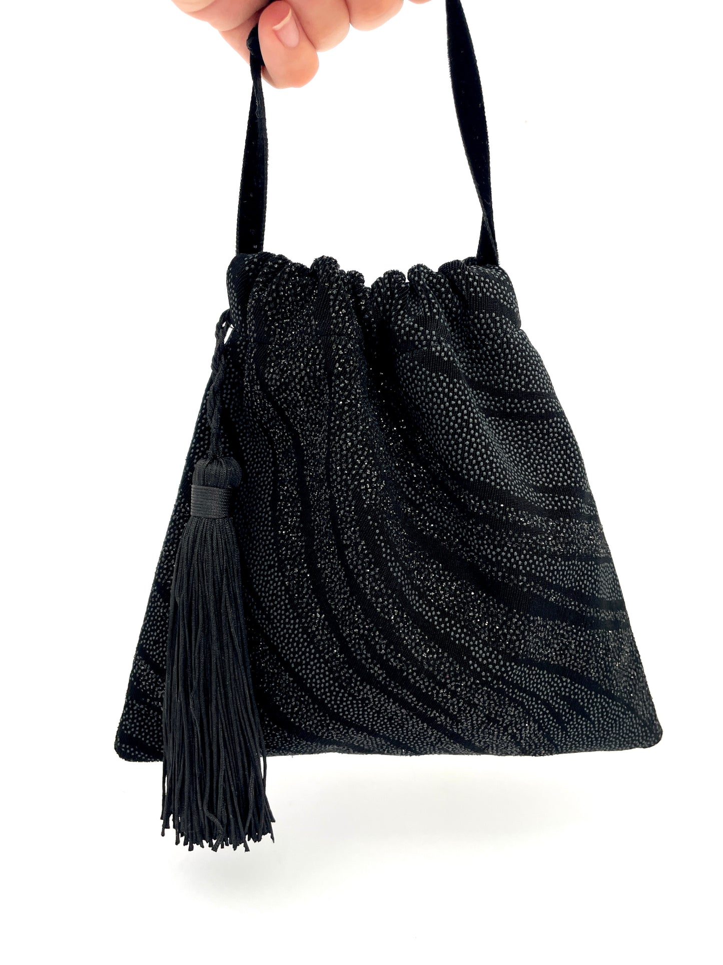 Little black evening pouch with glitter