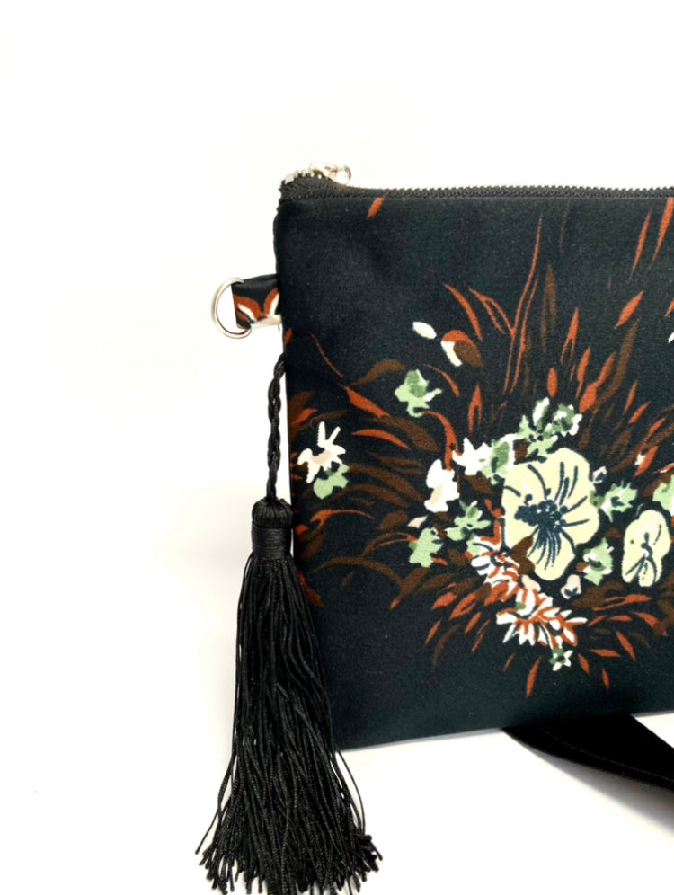 Floral zipper bag with tassel