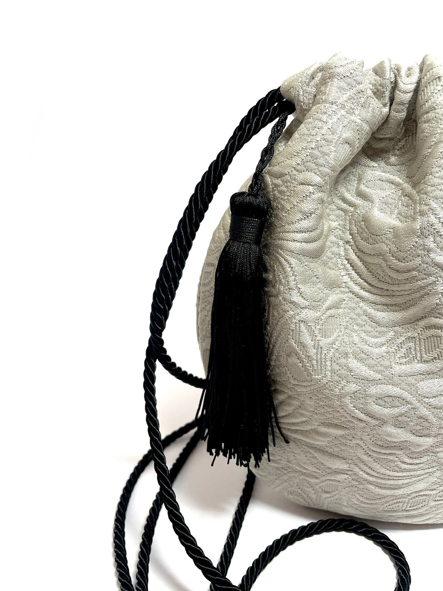 Patterned silver bucket bag
