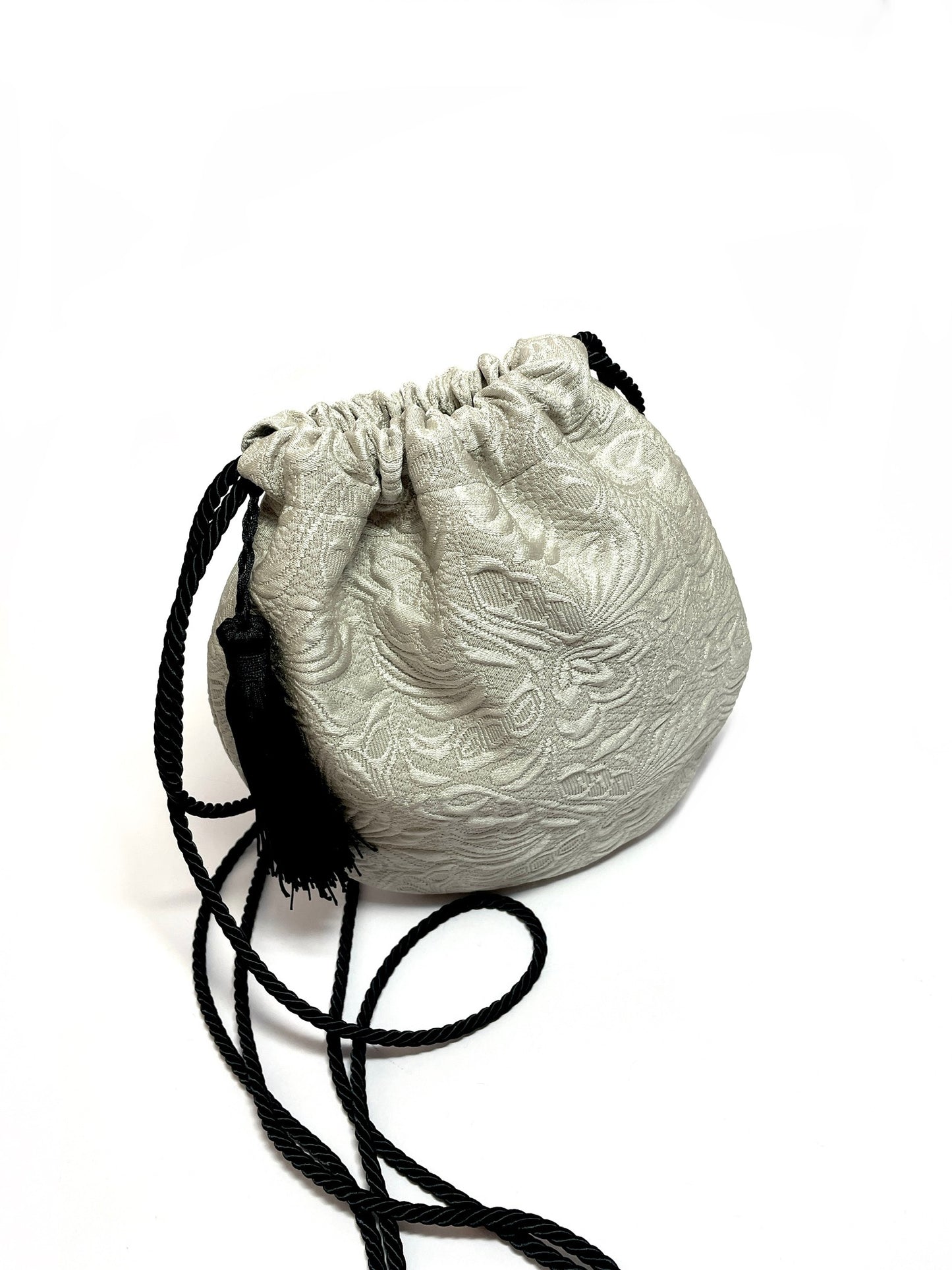 Patterned silver bucket bag