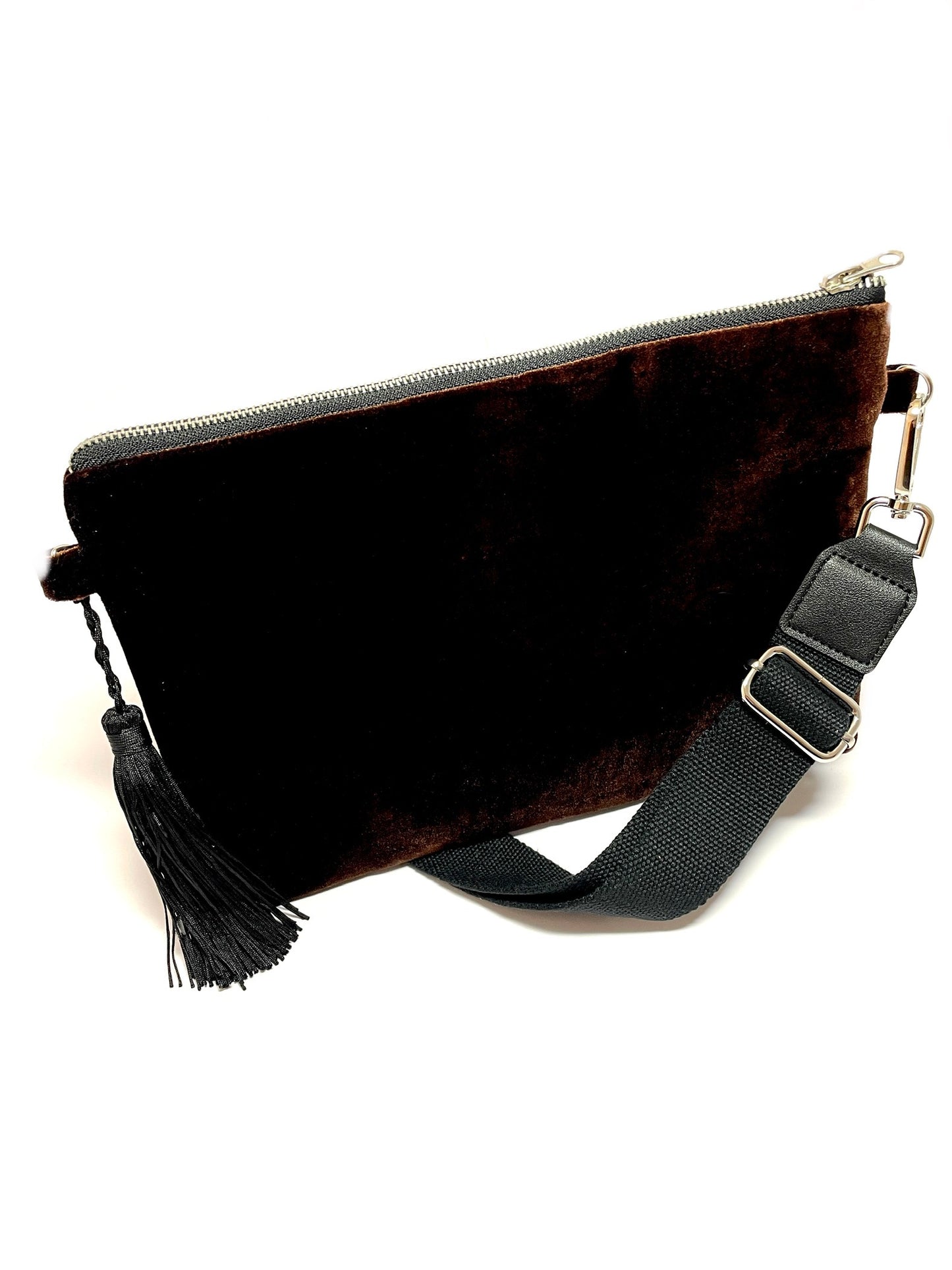 Brown velvet corssbody bag