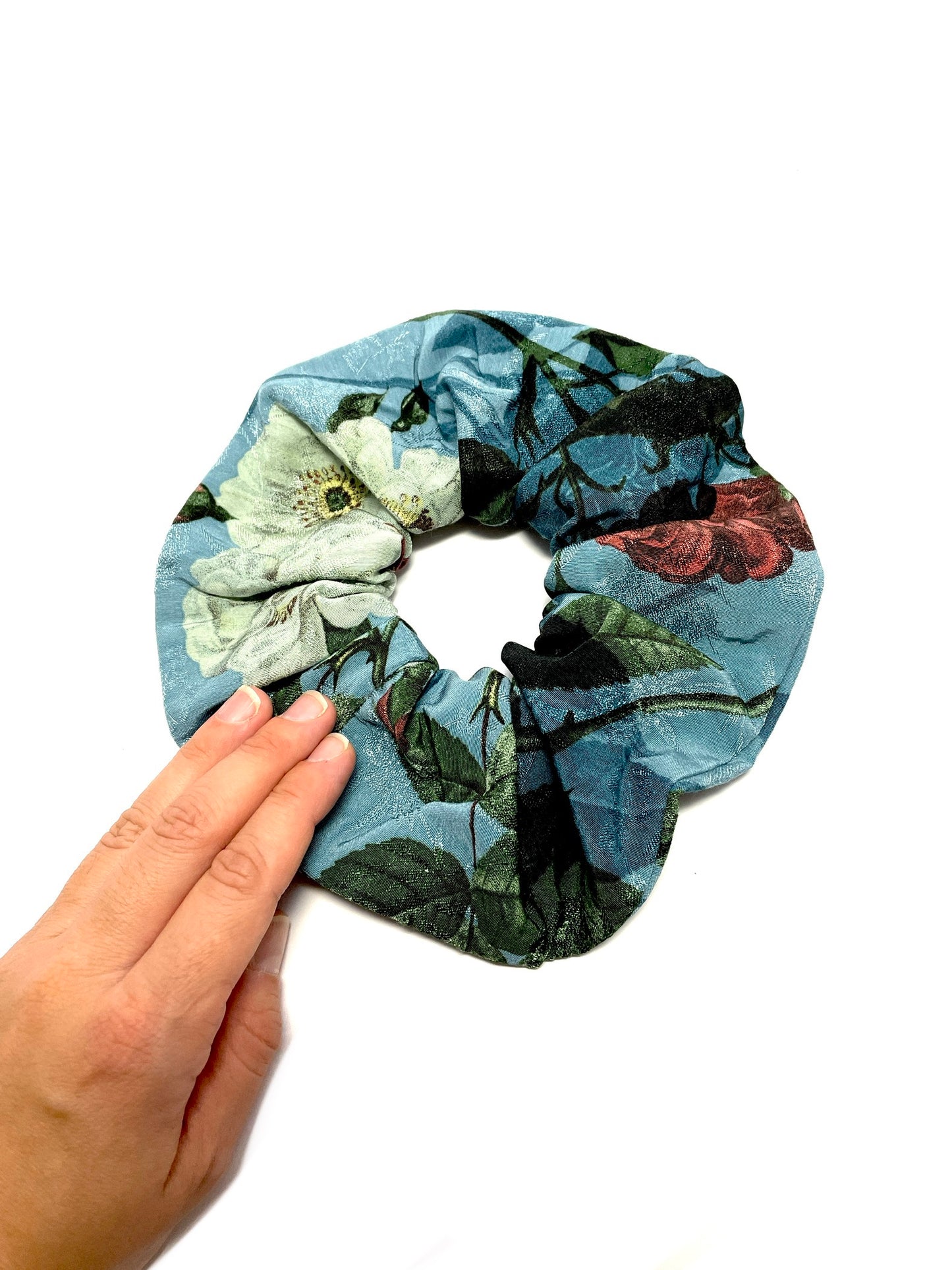 Floral blue large scrunchie