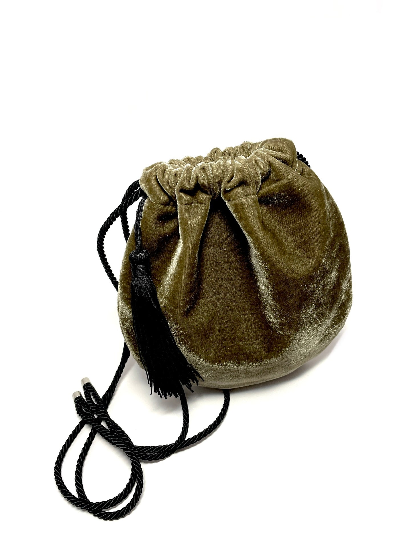 Unique velvet bucket bag with tassel