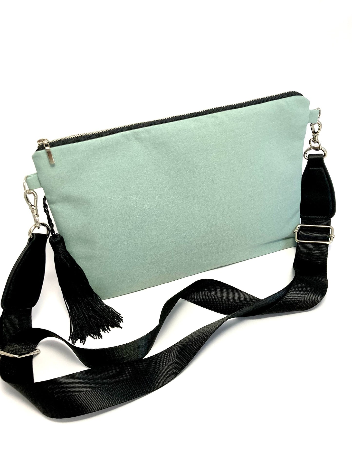 Aquamarine crossbody bag with tassel