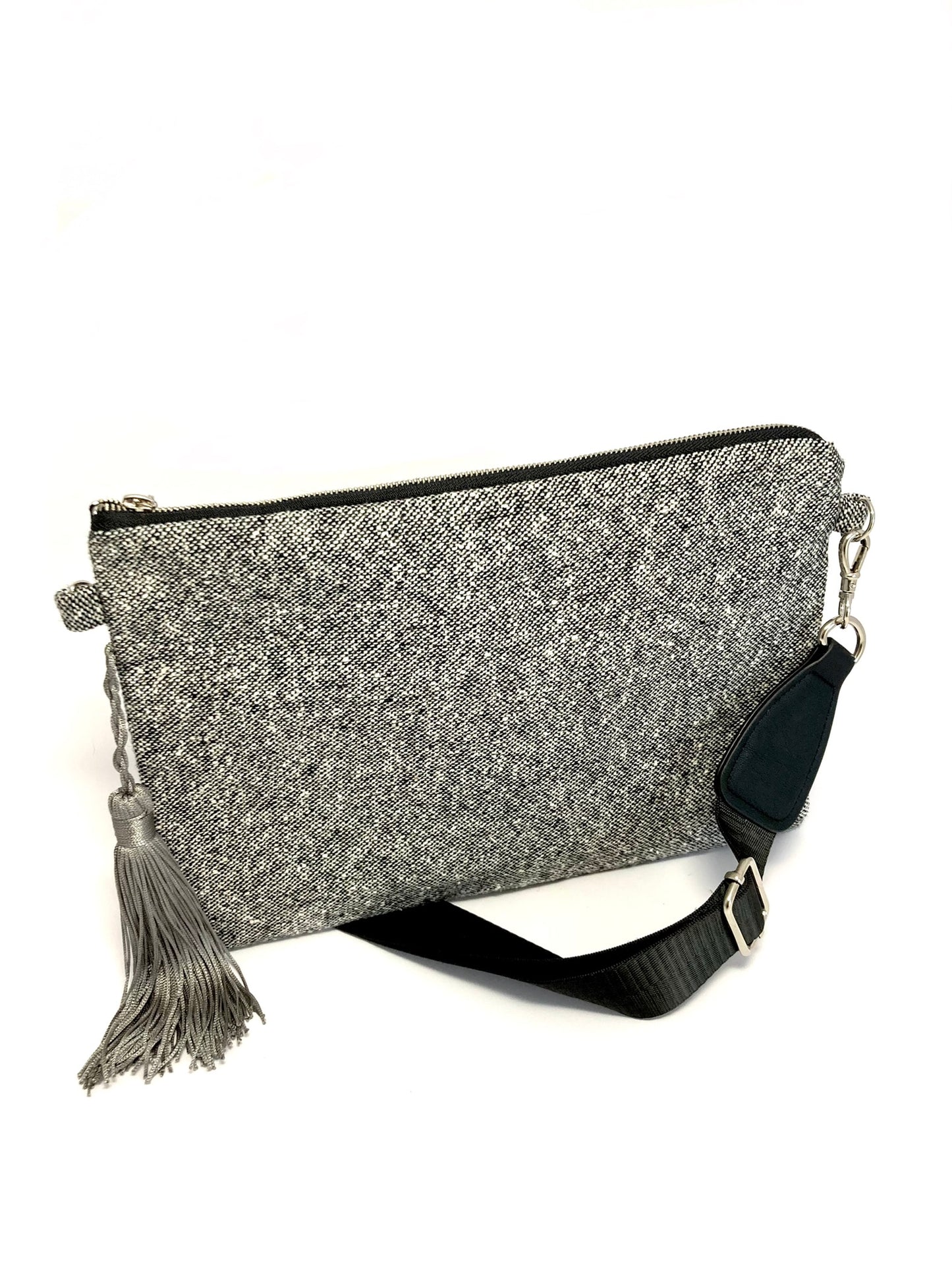 Gray crossbody bag with tassel