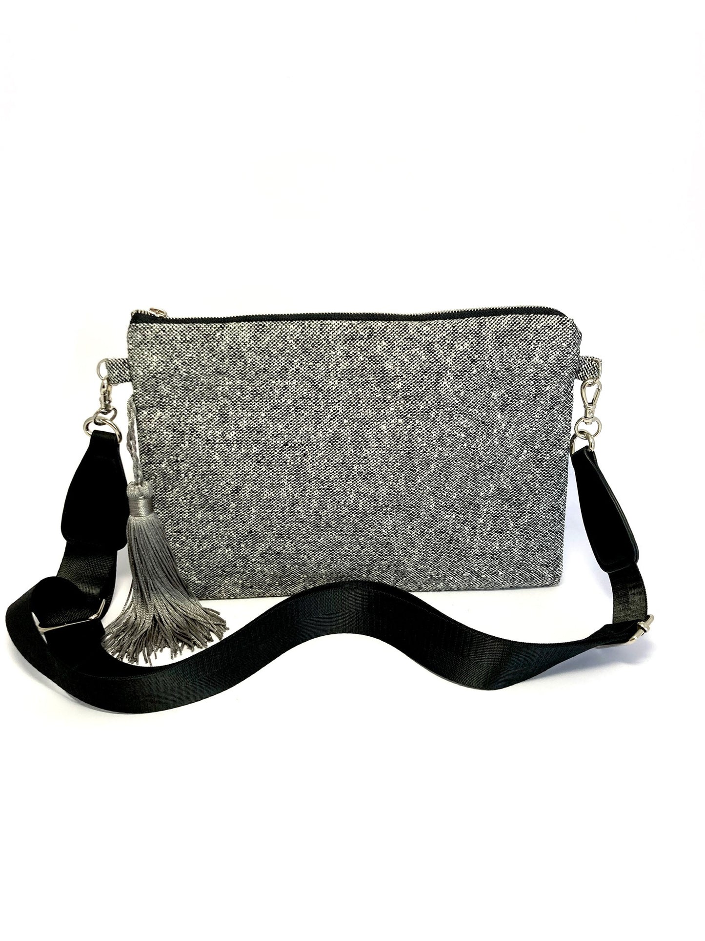 Gray crossbody bag with tassel