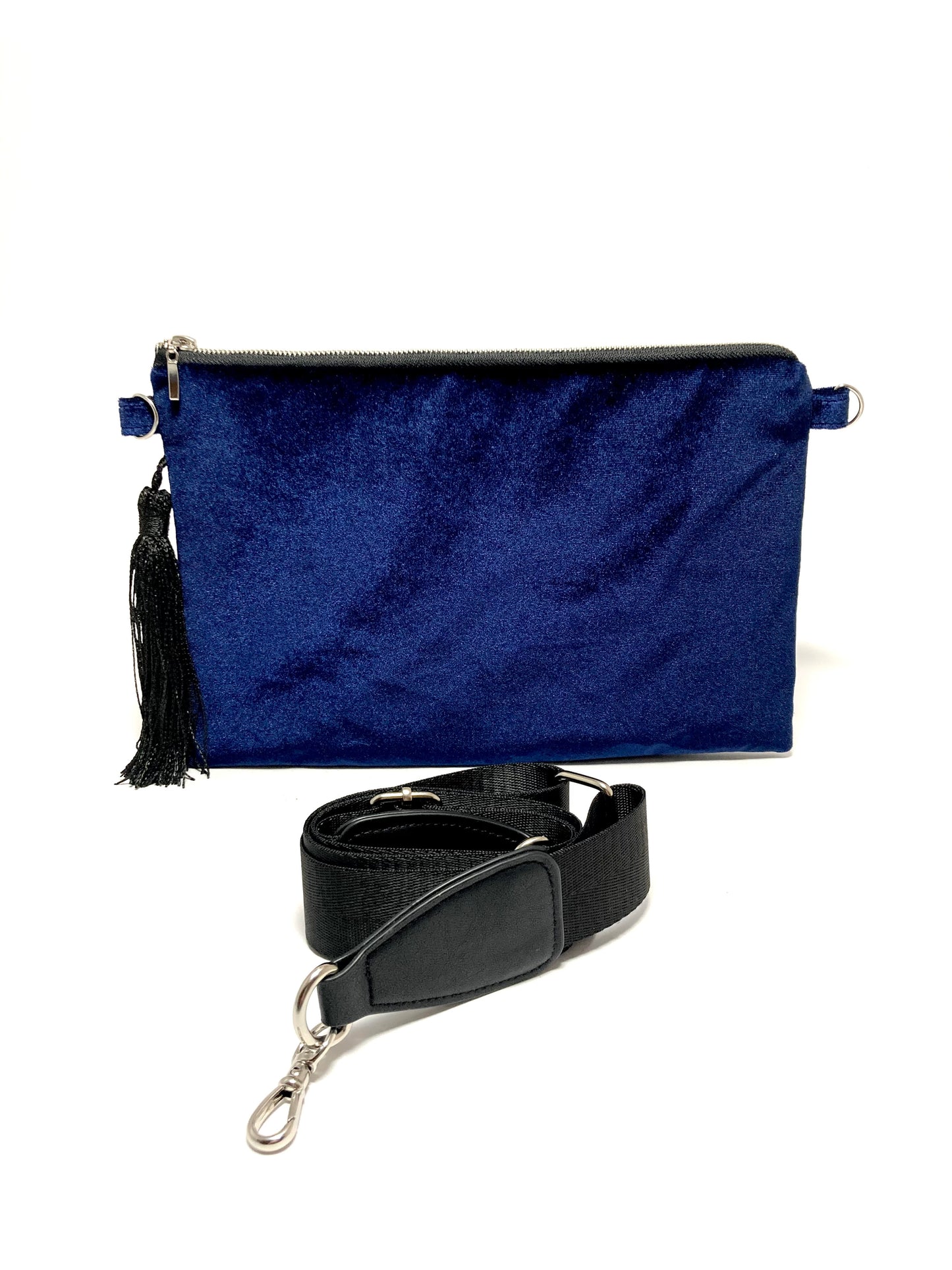Blue velvet upcycled bag with tassel