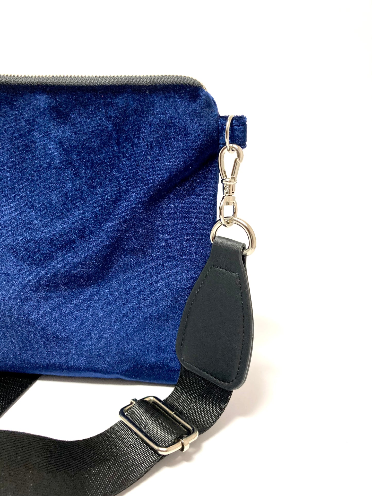 Blue velvet upcycled bag with tassel