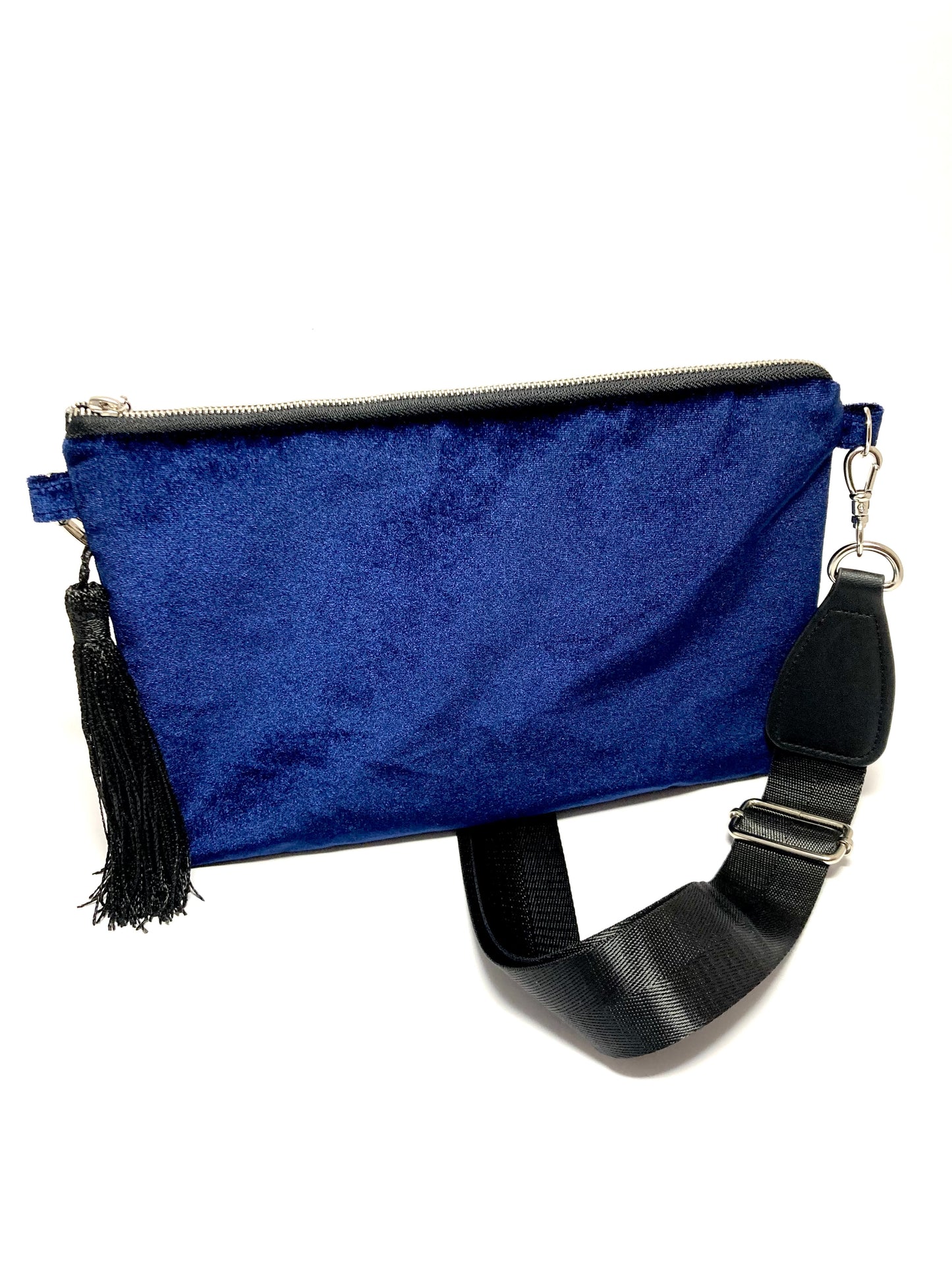 Blue velvet upcycled bag with tassel