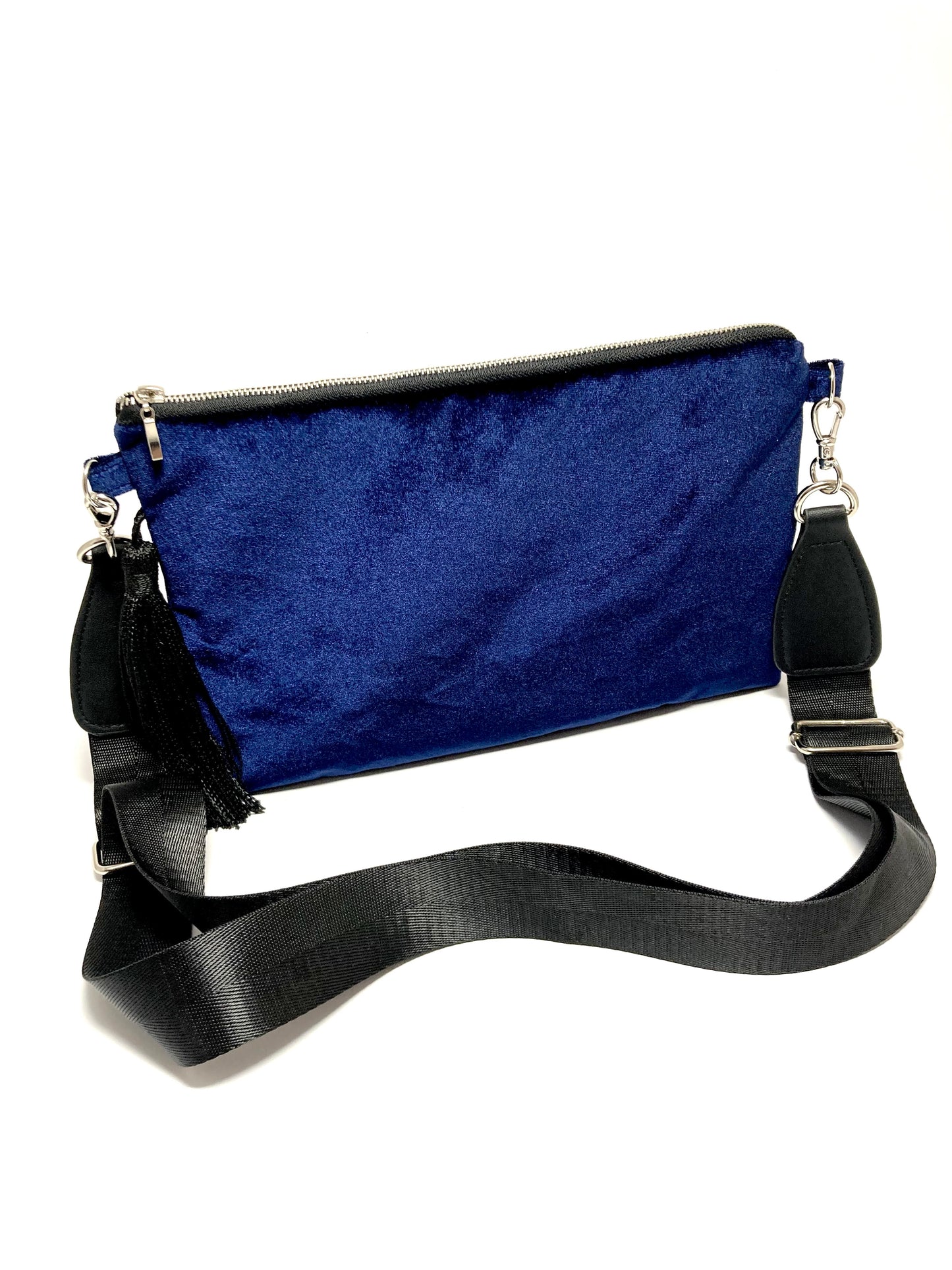 Blue velvet upcycled bag with tassel
