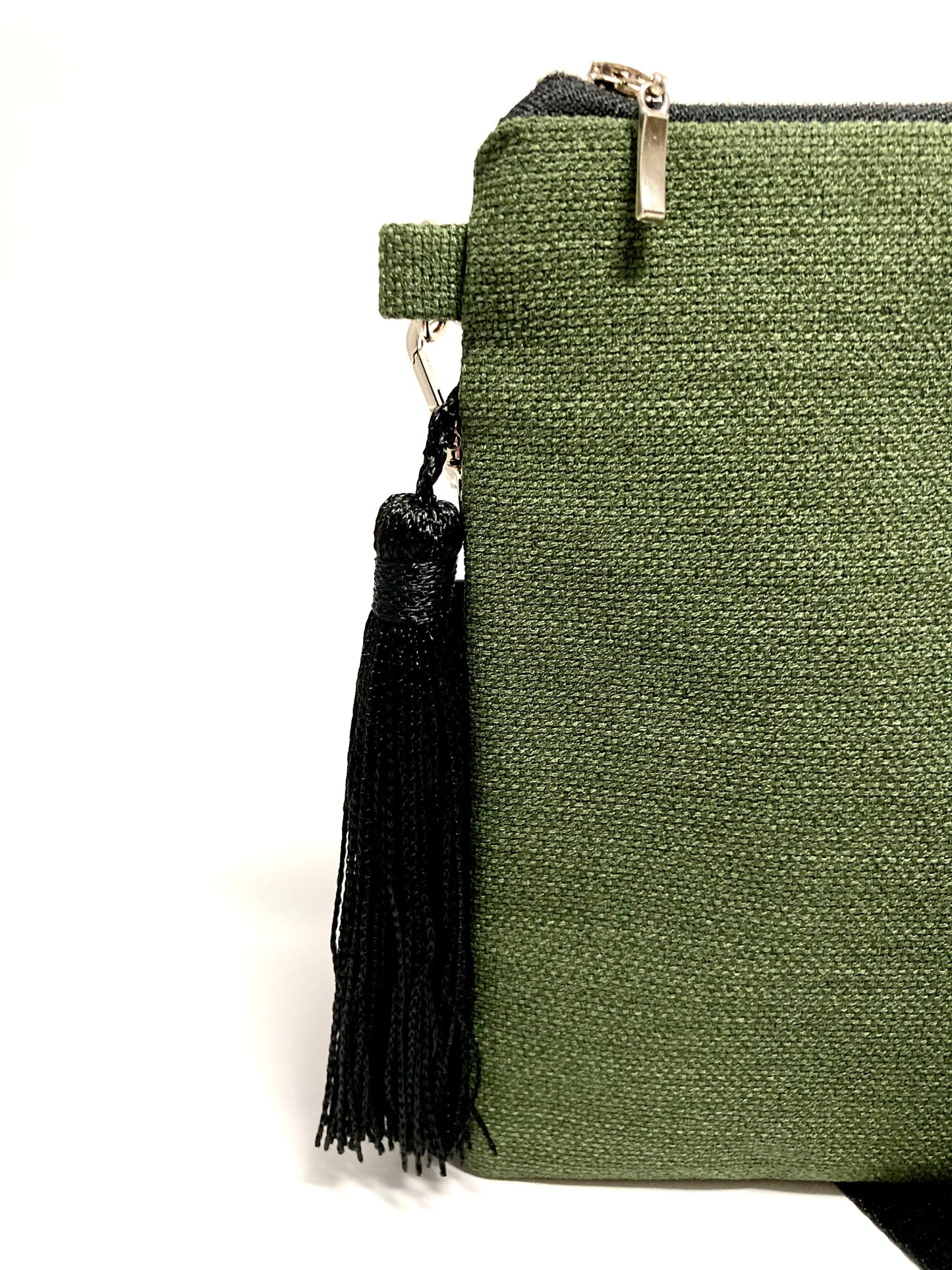 Green crossbody bag with tassel