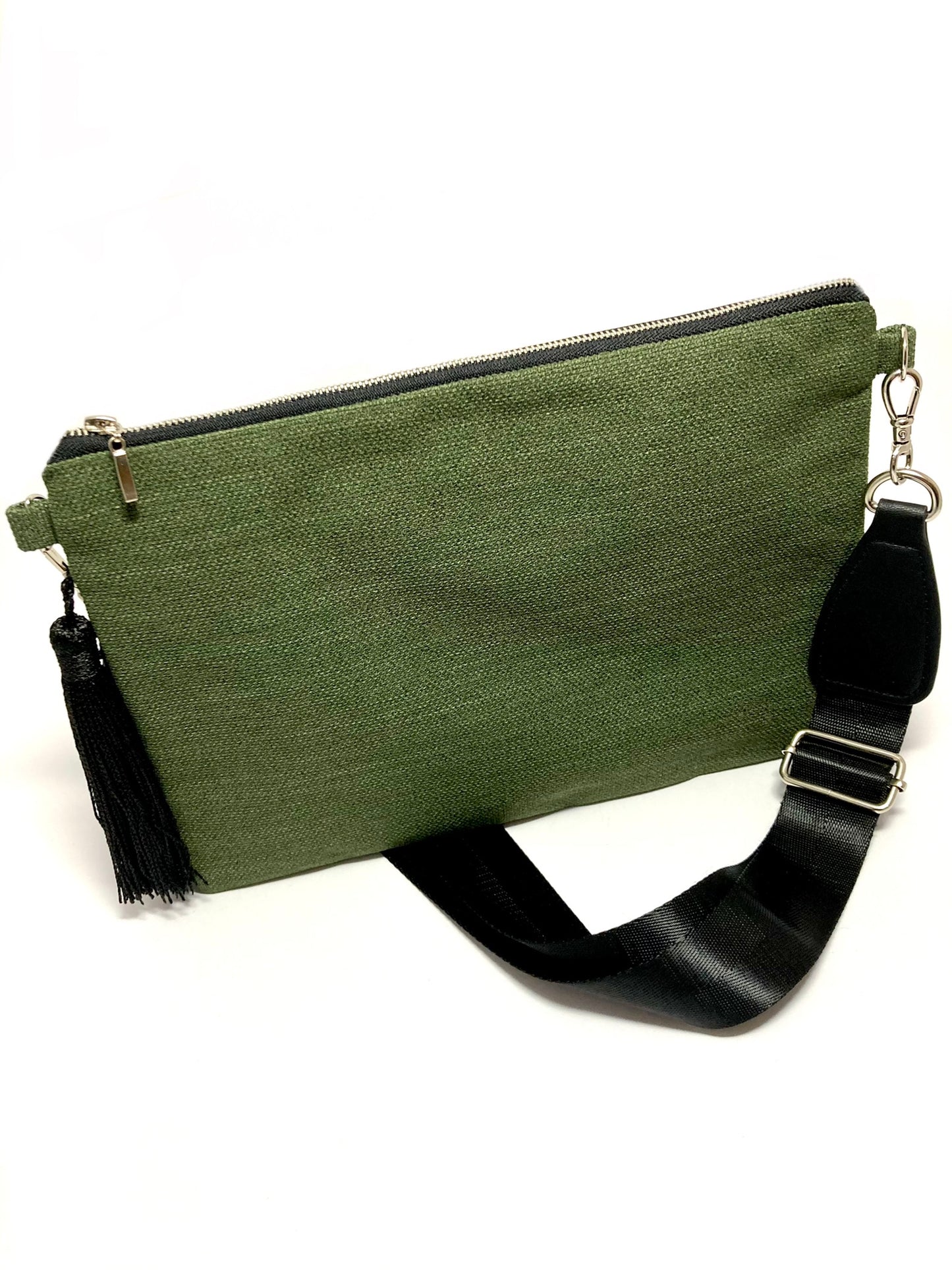 Green crossbody bag with tassel