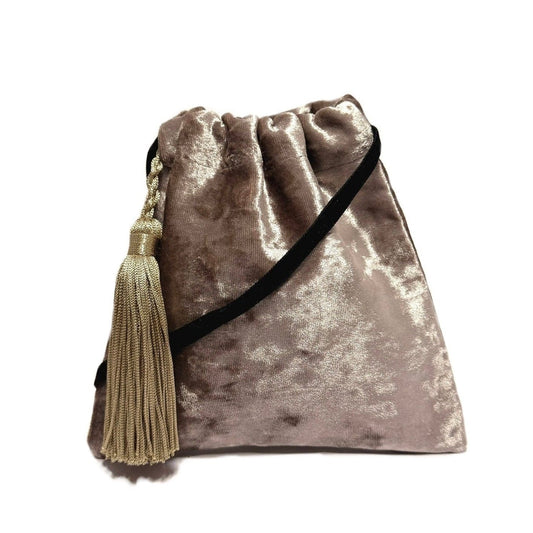 Silver velvet boho handbag