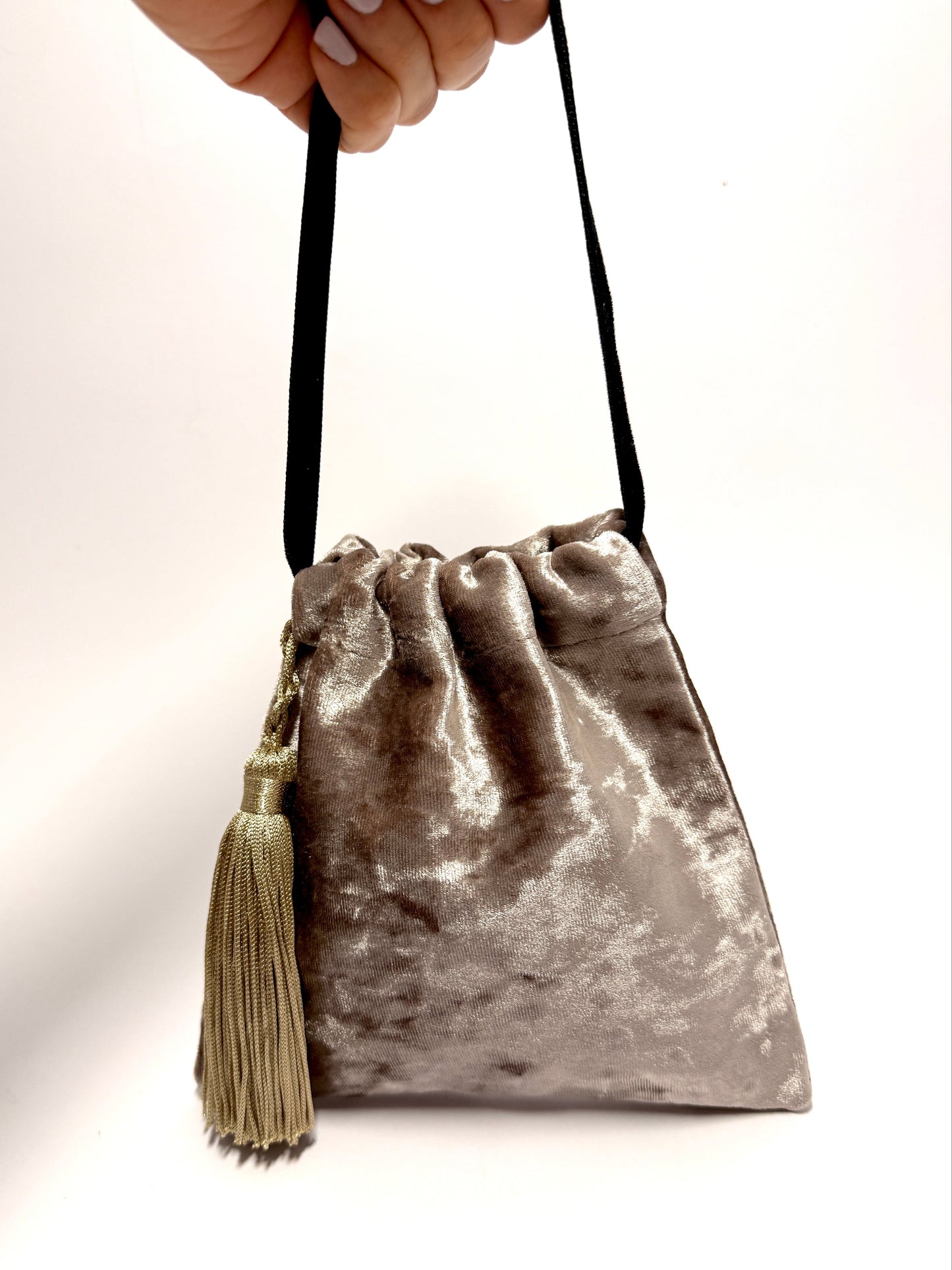 Silver velvet boho handbag