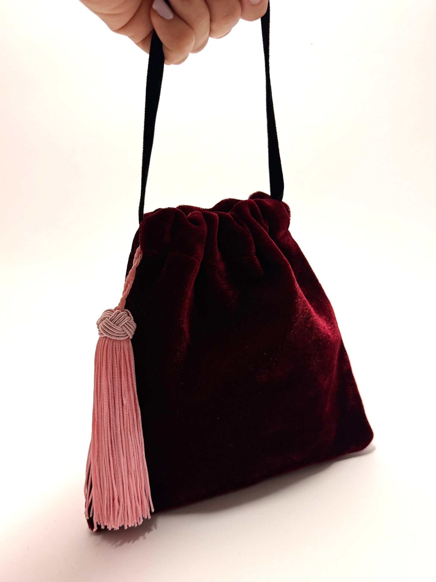 Red velvet handbag