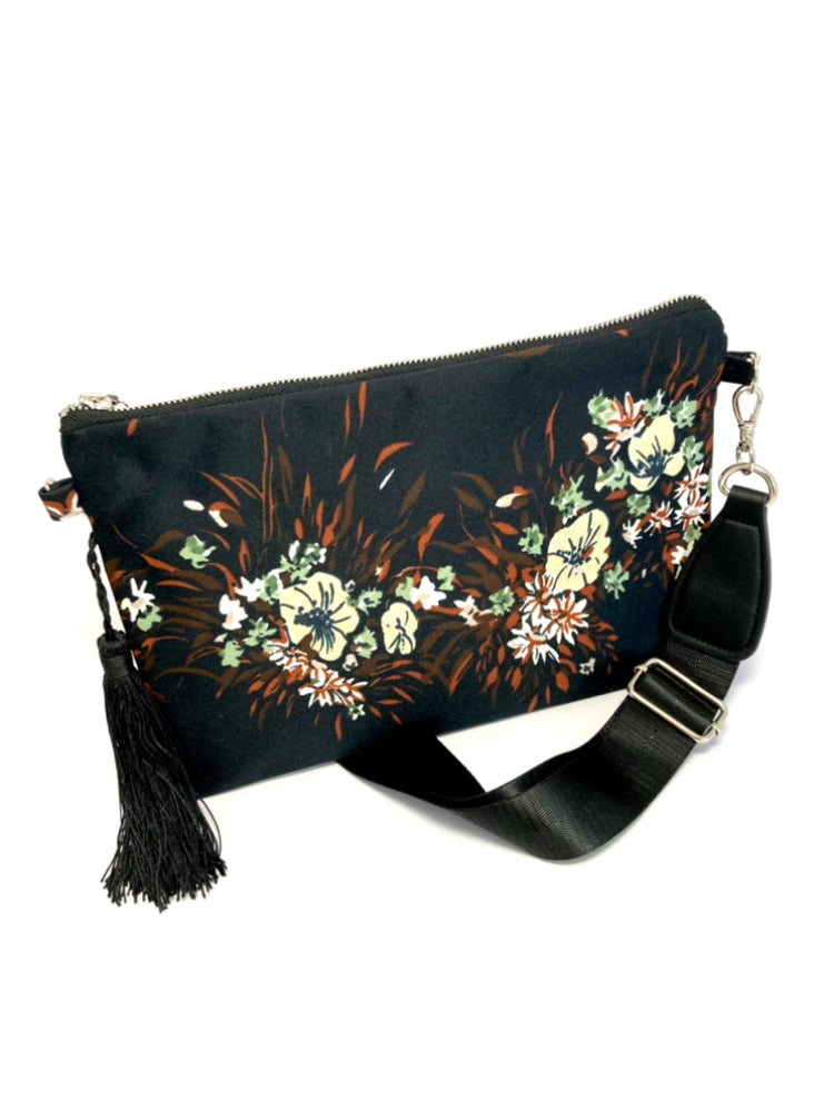 Floral zipper bag with tassel