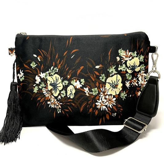 Floral zipper bag with tassel