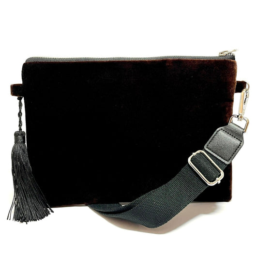 Brown velvet corssbody bag