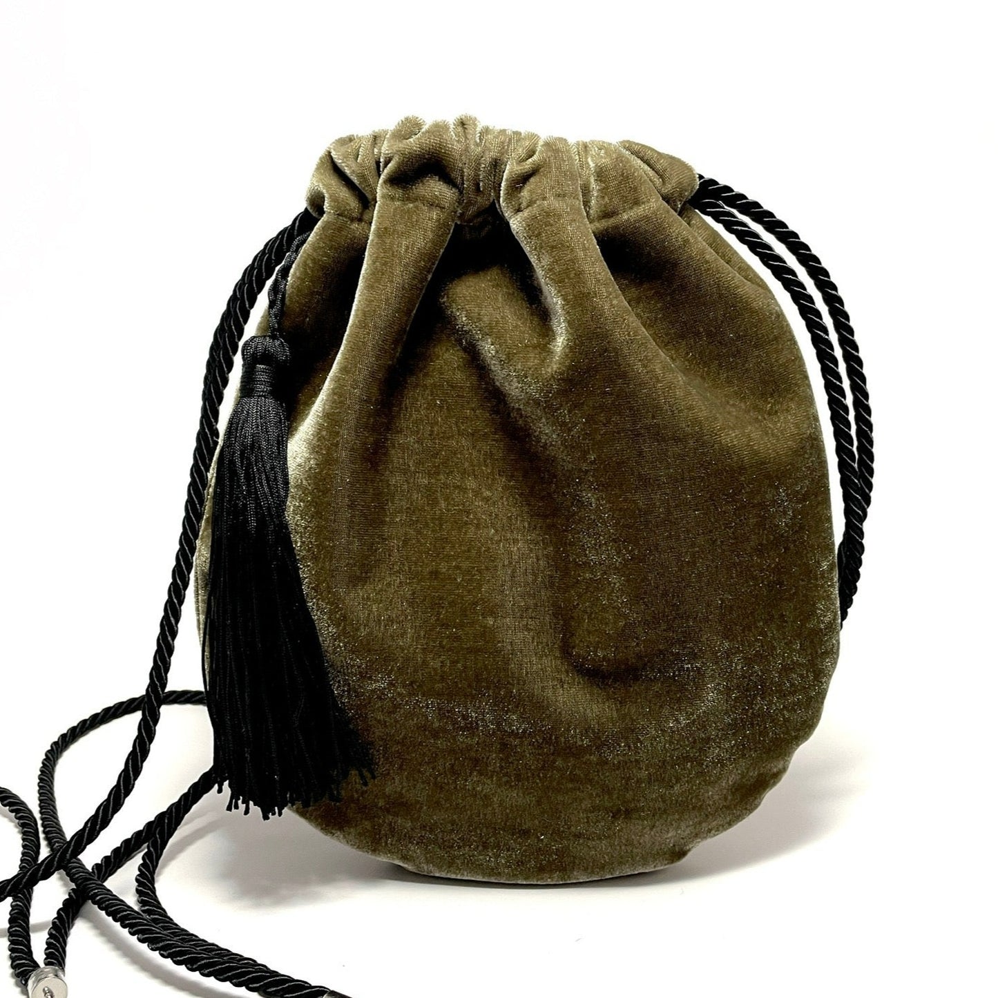 Unique velvet bucket bag with tassel