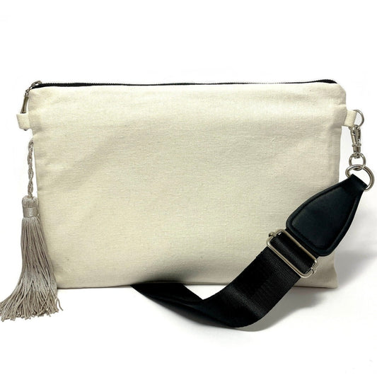Linen crossbody bag with tassel
