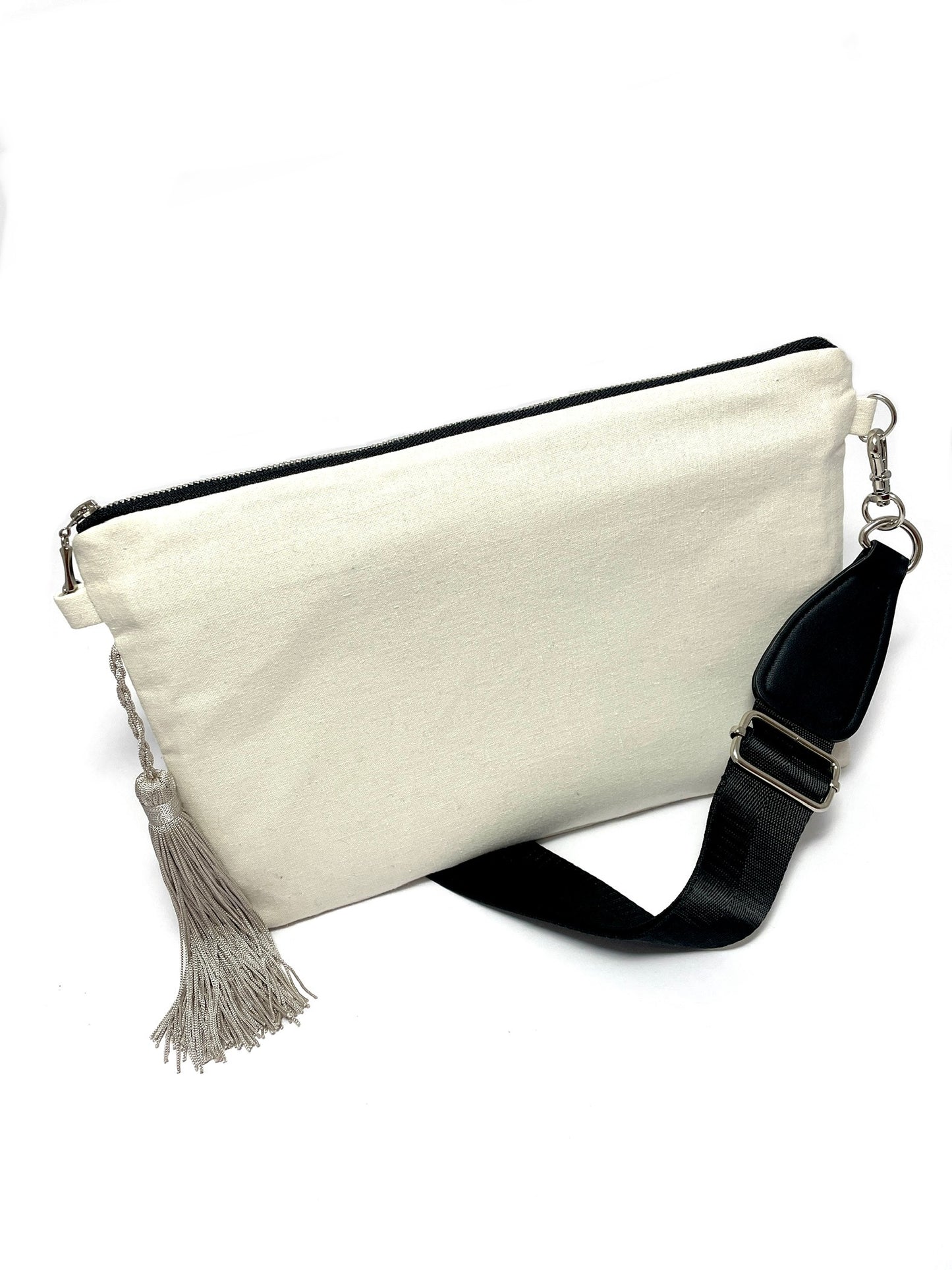 Linen crossbody bag with tassel