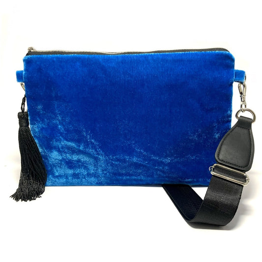 Blue velvet crossbody bag