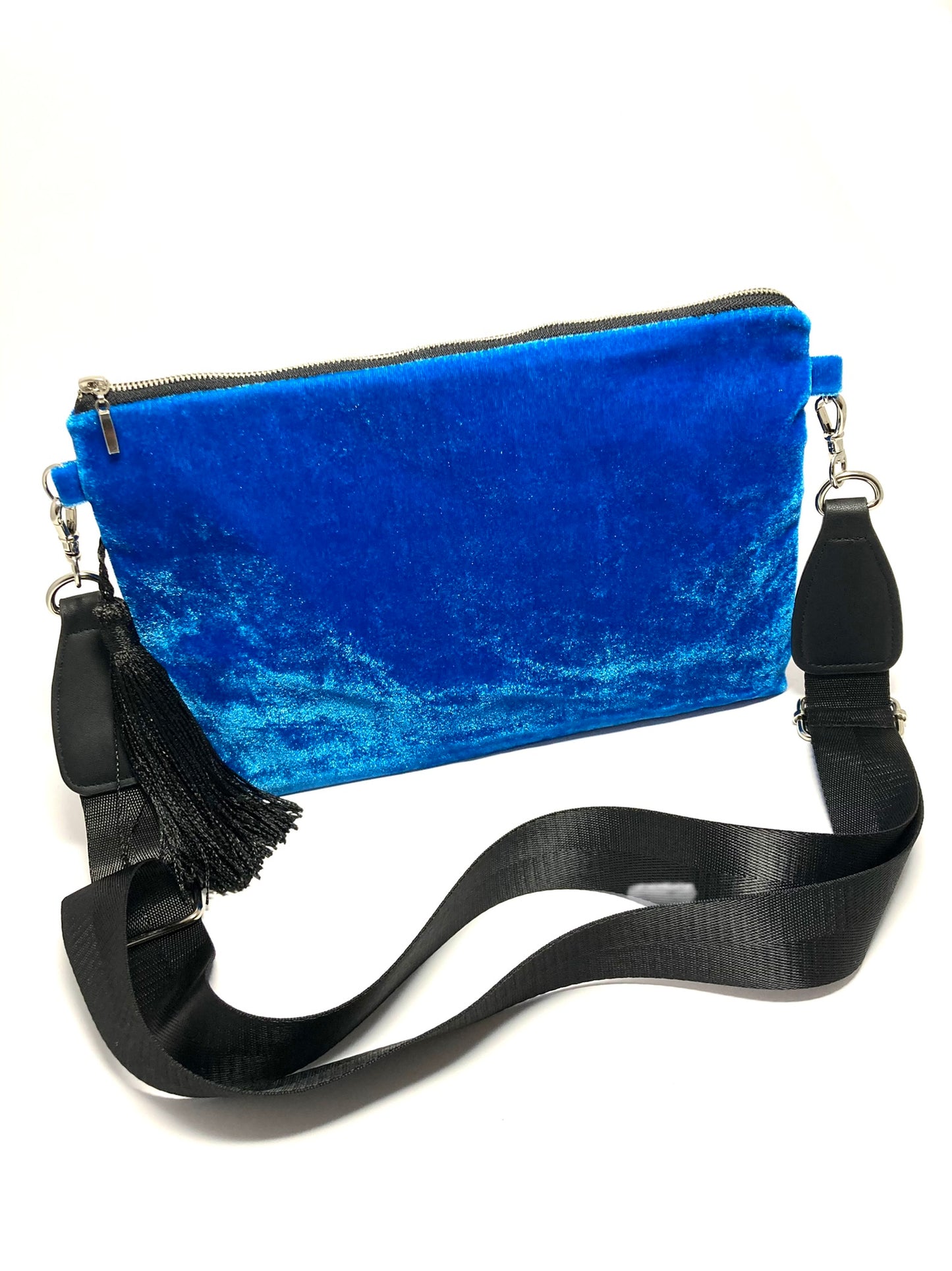 Blue velvet crossbody bag