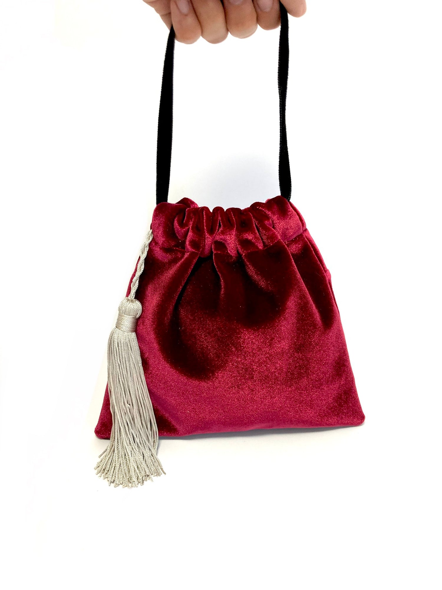 Red velvet purse with tassel, velvet pouch, unique bag, zero waste