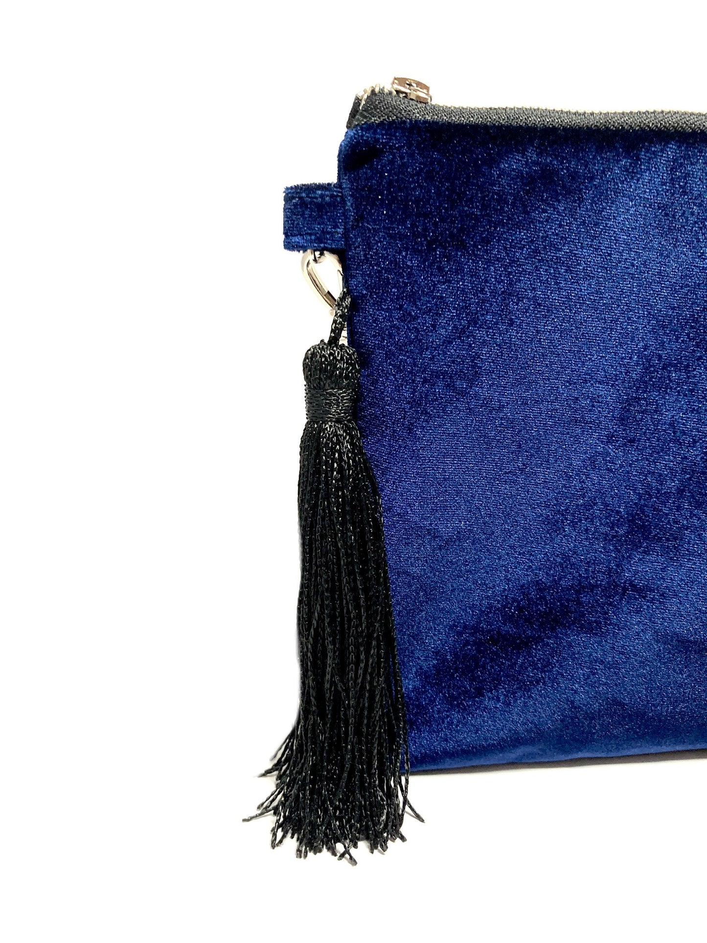 Blue velvet upcycled bag with tassel