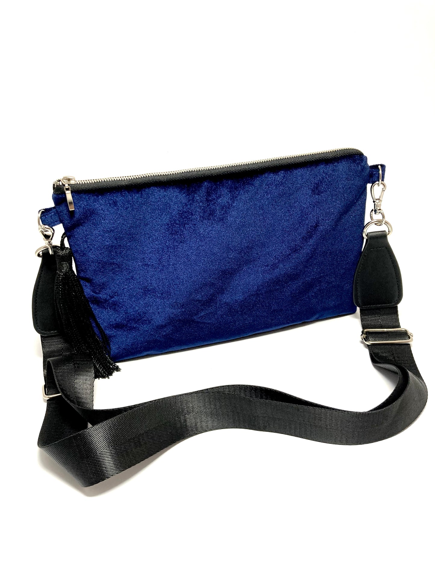 Blue velvet upcycled bag with tassel